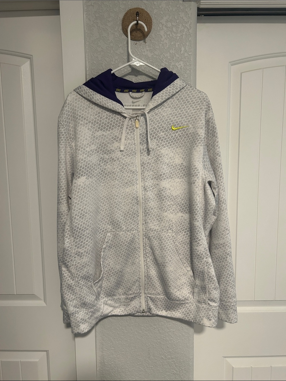 Nike Hex-Pattern Zip Hoodie with Purple Hood L